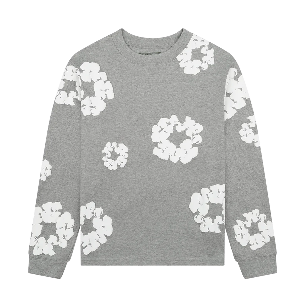 Denim Tears Long Sleeve Cotton Wreath T-Shirt ‘Grey’